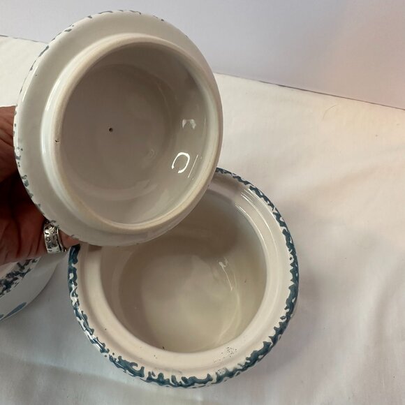 Corelle Inspired Blue Heart Stoneware Soup, Chili 2-Crocks Spongeware Vintage - Picture 8 of 13